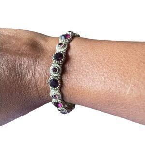 Vintage Purle Stone and Silver Stretch Bracelet Size 6/7 Goth Fairy